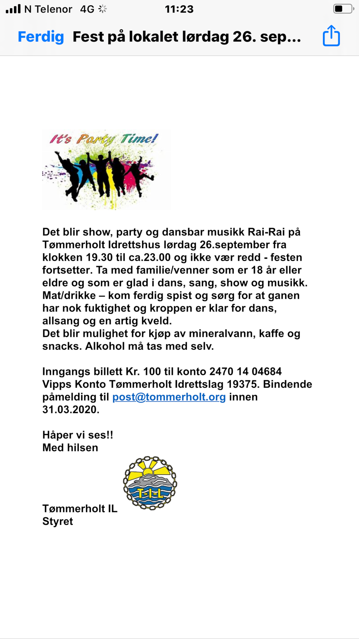 Fest på lokalet 26.09.2020 AVLYST